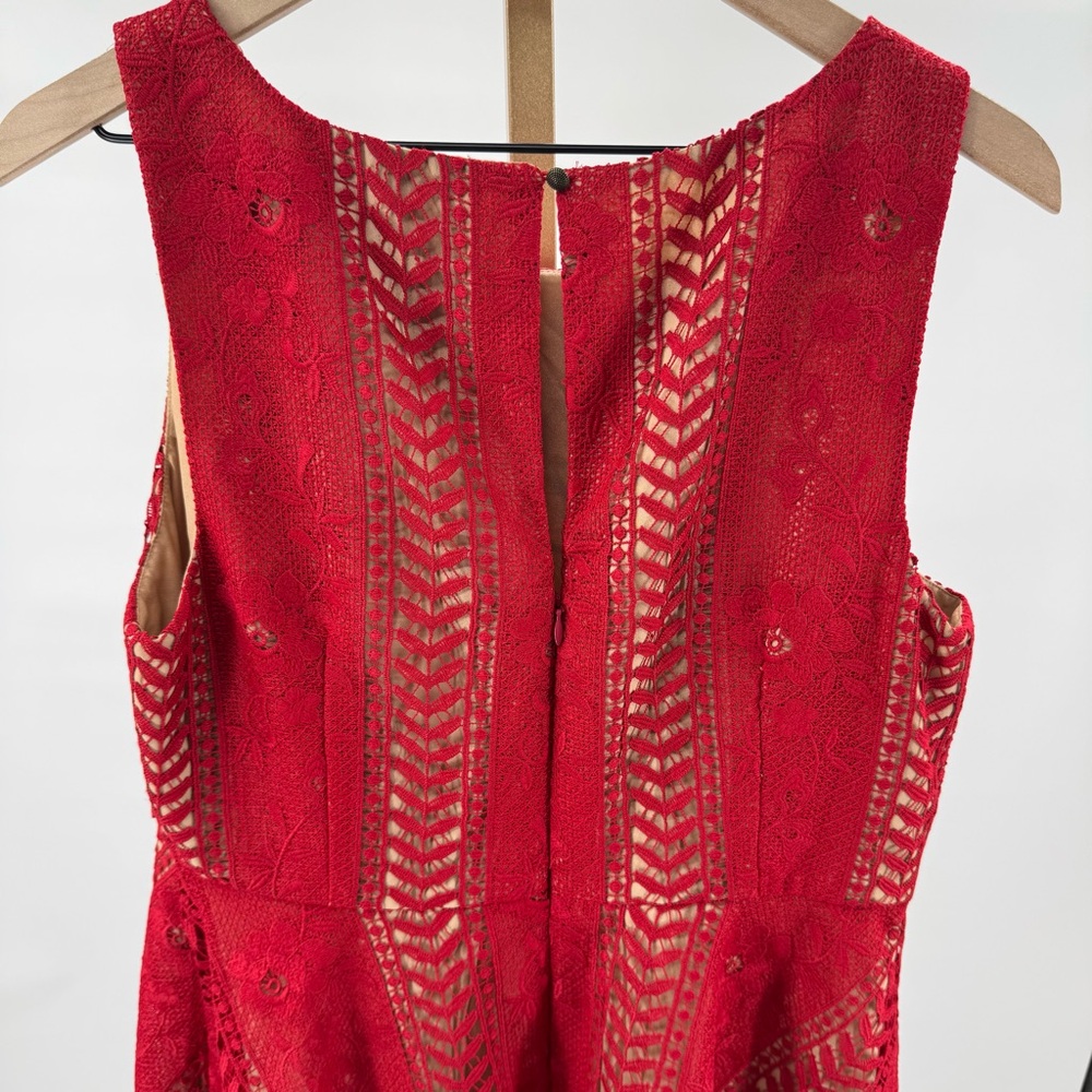 Anthropologie Georgia Vibrant Red‎ Crochet Lace Circle Dress Size 14 - Picture 8 of 10